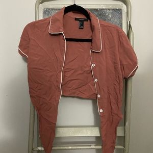 Forever 21, Pink Button Up Tied Crop Top, Small